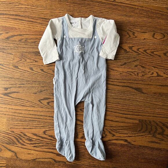 New Maniere Cotton Boy's Sailor Overall Footie one piece, Denim Blue - 12 months - Picture 2 of 5